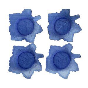 VTG Set 4 Cobalt Blue Maple Leaf Plate 8" L E Smith Mount Pleasant Salad Dish